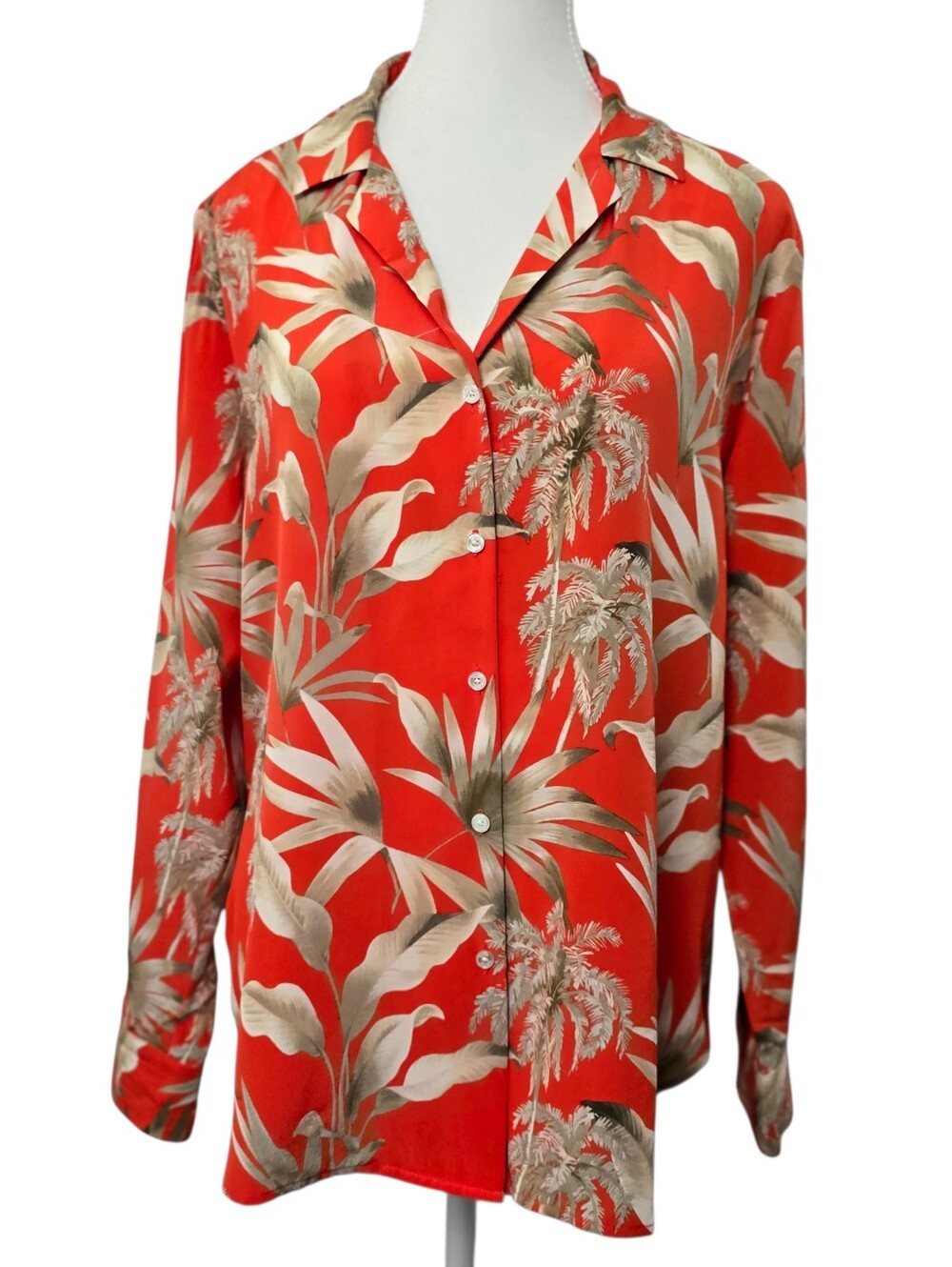 Tommy Bahama 100% Silk Exotic Tropic Orange Tropical Hawaiian Blouse Shirt Sz S